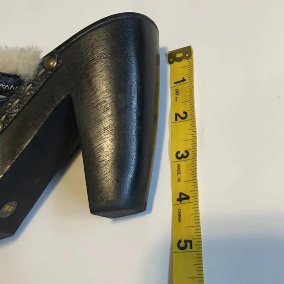 Nine West chunky heel clog mule Studded Black leather Size 8.5 Sherpa Retro - Picture 11 of 12